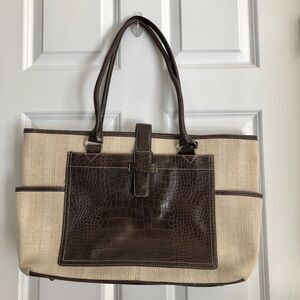 CROFT AND BARROW TOTE BAG LAPTOP BROWN/TAN SHOULDER CROCODILE & CAVANAS